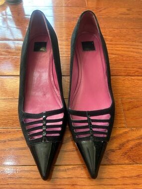 Coach Black Pointed-Toe Cutout Flats with Pink Insole